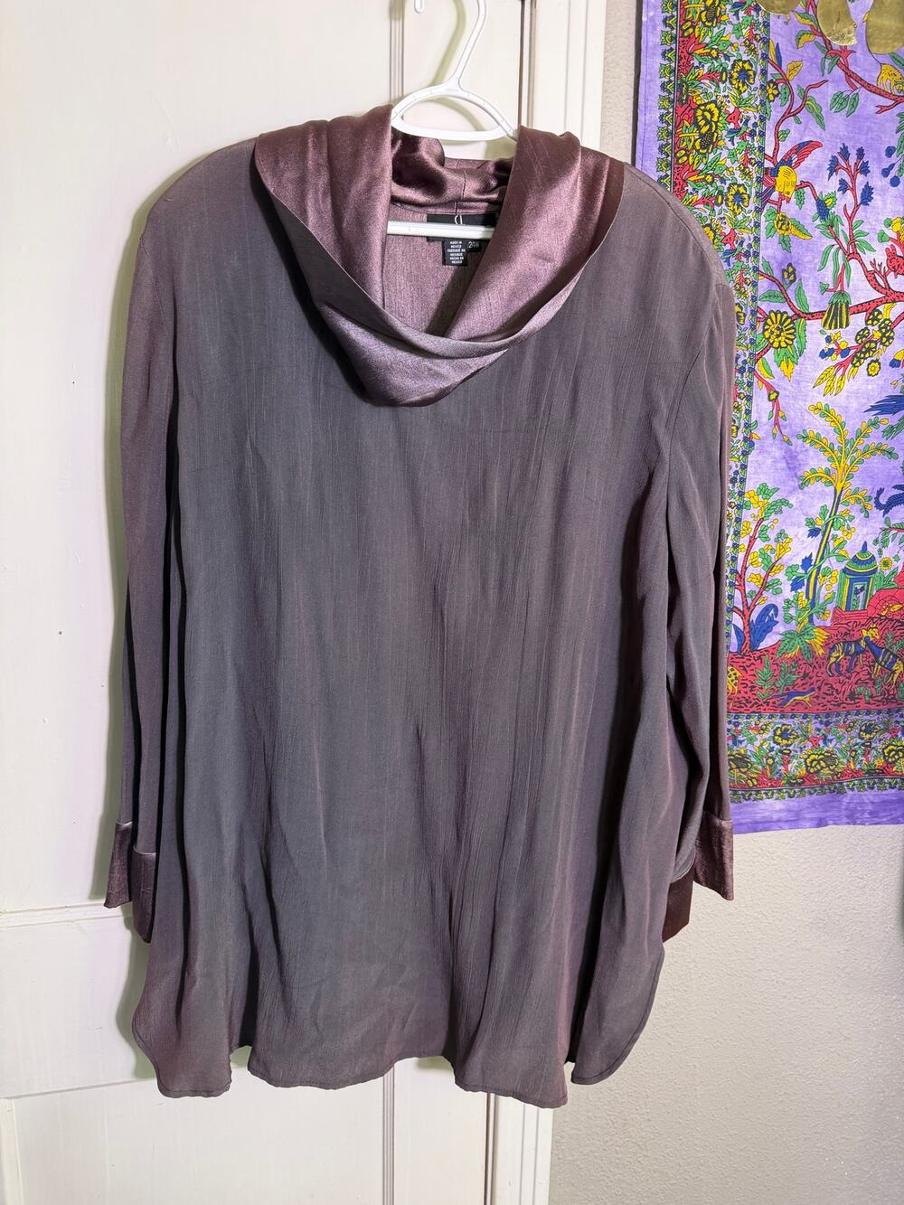 Carole Little 24W Plus Cowl Neck Tunic Mauve Satin Trim Lagenlook
